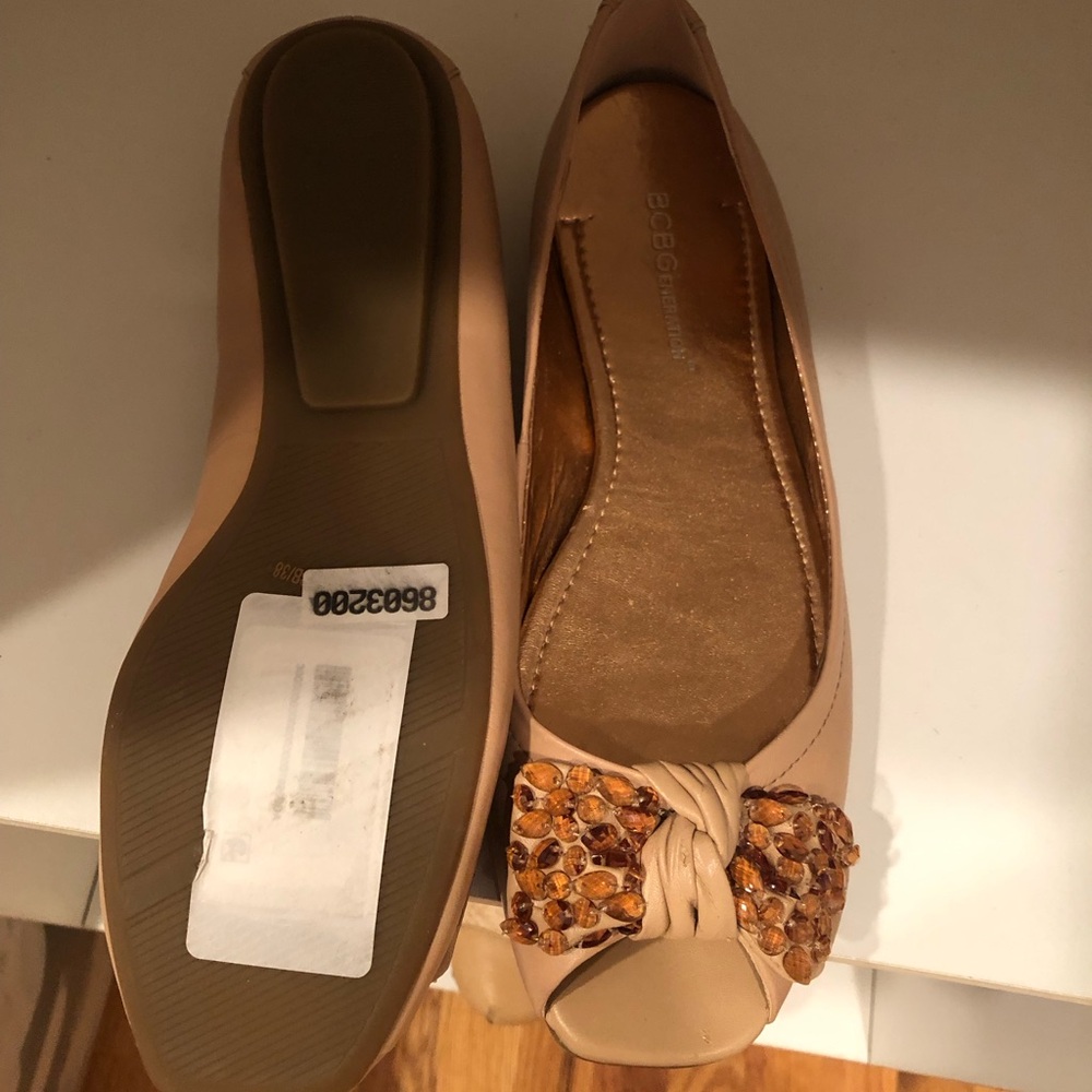 BCBGeneration Tan Flats with Decorative Bow